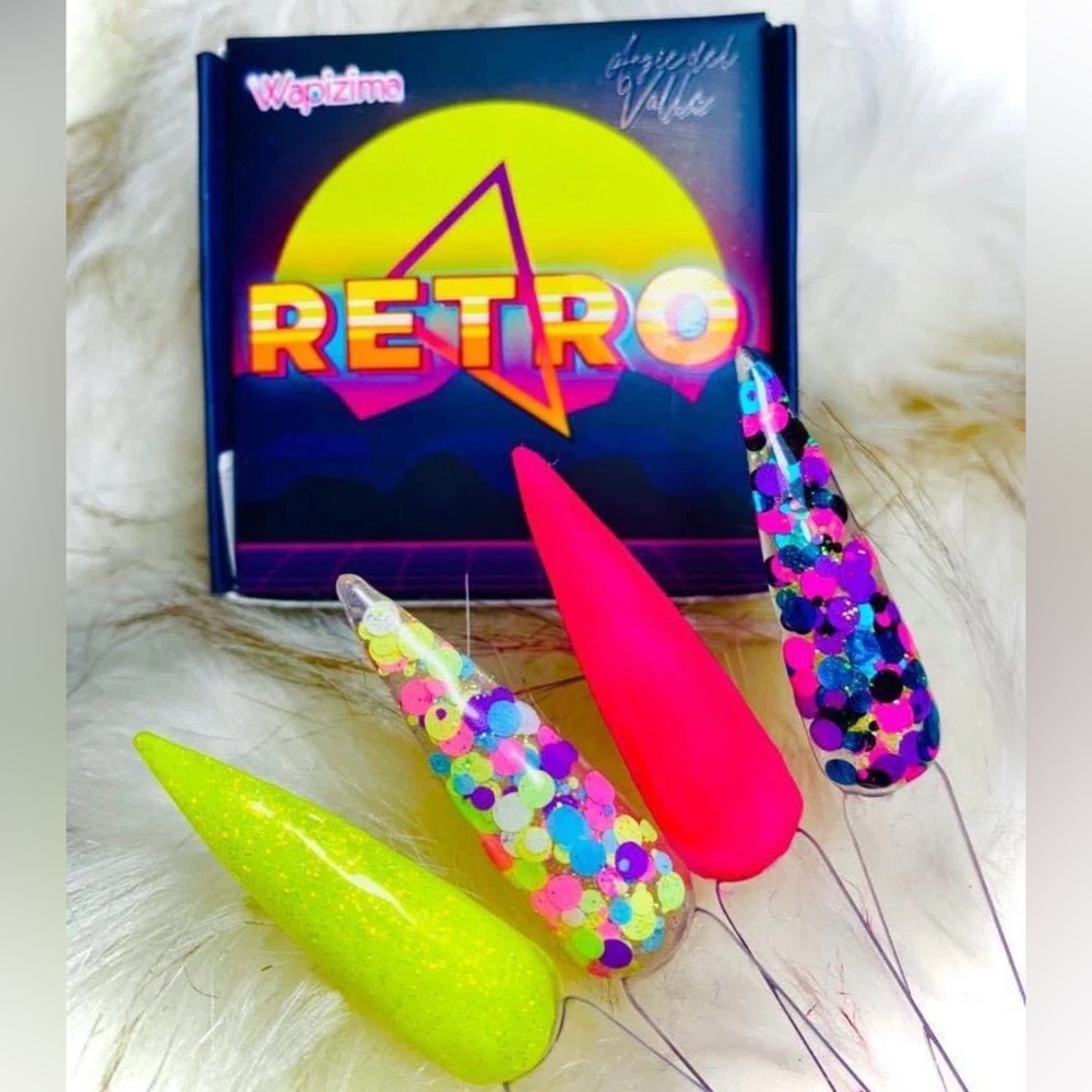 Wapizima Retro Neon and Glitter Nail Acrylic Powder Art 4 Piece Set